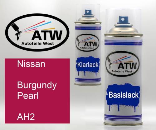 Nissan, Burgundy Pearl, AH2: 400ml Sprühdose + 400ml Klarlack - Set, von ATW Autoteile West.